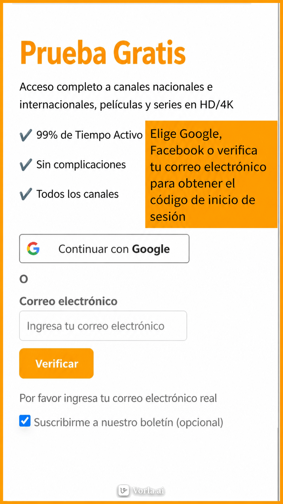 Pantalla de inicio de sesión de la prueba gratuita